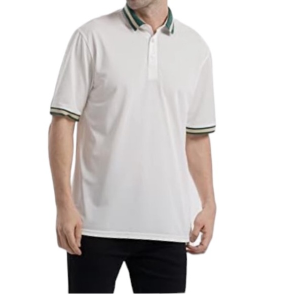 LEDINEY Shirt Polo Contrast stripe Collar white Regular Fit Short sleeve size 2X - Picture 1 of 15